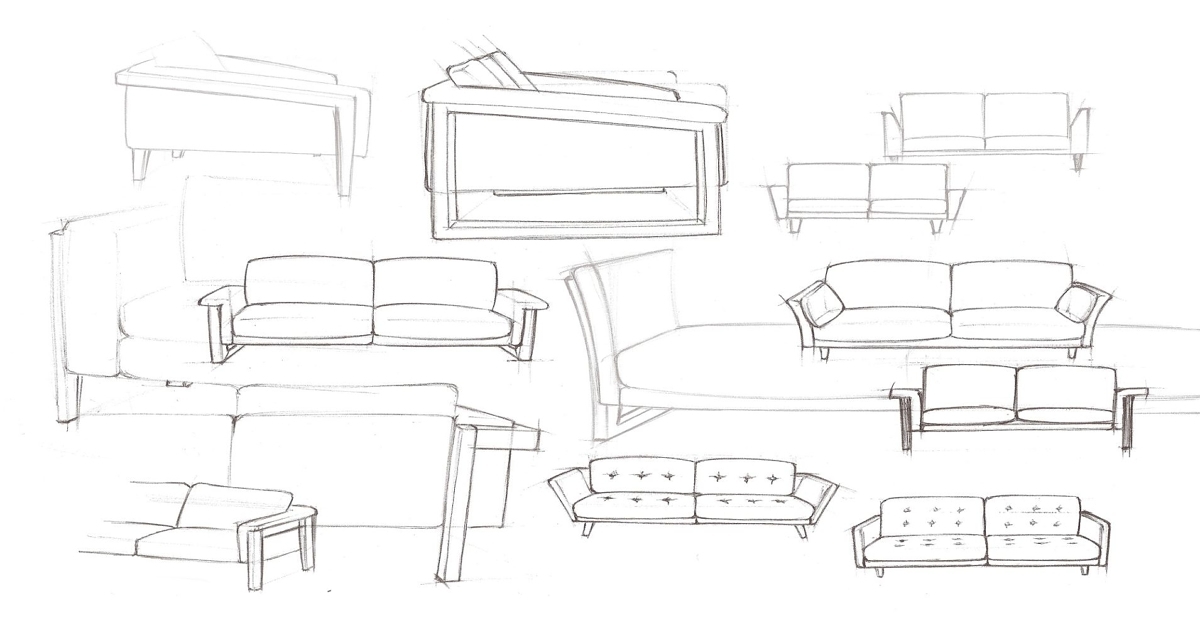 Sketch of couch in a box prototypes